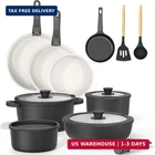 Bazova 23-PIECE Ceramic Cookware Set Pots Pans With Removable Handles, New. Price: $84.36.