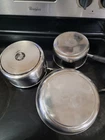 Revere Ware Stainless Steel Tri-ply Disc Bottom 3 Pc Pan/pot Lot No Lids Used. Price: $49.99.