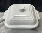 Creuset 3-QT White Stoneware Covered Casserole Square Baking Dish Used. Price: $79.95.