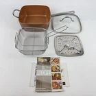 Copper 9.5" Square Casserole Induction Chefs Pan W/ Fry Basket, Tray, & Lid New. Price: $24.00.