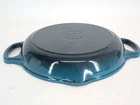 Le Creuset Cast Iron Blue Ombre Enamel 9.75 Round Grill Pan 3/4" Azure Used. Price: $59.99.