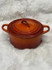 Original France - 1960S Le Creuset 3QT Cast Iron Dutch Oven Flame Orange Red Used. Price: $108.00.
