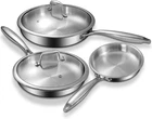Tri-ply Stainless Steel Frying Set With Lid, Ewfen 8 /10 /12 Cooking Pans, New. Price: $127.98.