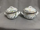 Crofton 1QT Enameled Steel Pot Set 2 Floral With Lid Double Handles Used. Price: $40.00.