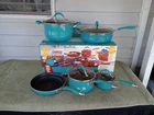 The Pioneer Woman Frontier Speckle Aluminum 10-PIECE Cookware Set, Turquoise New. Price: $80.00.