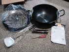 Sumeiguan 13.5" Wok With Glass Lid, Wood Handle, Spatula New. Price: $40.00.
