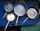 4 Piece Wolfgang Puck 012007 Cafe Collection Stainless Saucepans Pot Saute Used. Price: $59.99.