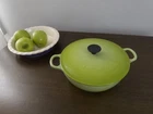 Le Creuset 22 Cast Iron Kiwi Round Soup/stew Pot Marmite 2-3/4" Qt. Used. Price: $150.00.