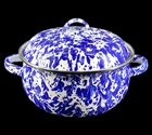 New Golden Rabbit Cobalt Swirl Blue Mini-dutch Oven Porcelain Enamel 2.5 Quart. Price: $28.00.