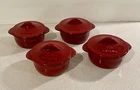 Calphalon Enamel Cast Iron Red Cabernet Set Of 4 Mini Soup Pots + Lids 10OZ Used. Price: $65.00.