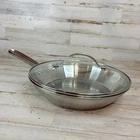 Simply Calphalon 10 Skillet Frying Pan Saute Stainless Steel W/ Glass Lid 1390 Used. Price: $30.00.