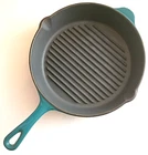 Technique Turquoise Green Enamel 10" Cast Iron Grill Skillet Pan Double Pour Used. Price: $15.99.