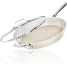 Gotham Steel Hammered Cream Nonstick Frying Pan 14" Large Skillet With Glass Lid New. Price: $55.99.