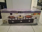 Bella Red Triple Slow Cooker And Server 3-1.5 Quart Stoneware Pots Buffet Party Open. Price: $99.00.