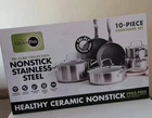 Greenpan Triclad Tri-ply Stainless Steel Healthy Ceramic Nonstick 10 Piece New. Price: $169.95.