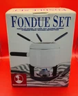 New Roshco Fondue Set White Porcelain Enamel Steel Pot W/ 6 Forks. Price: $25.00.