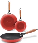 Kitessensu Red Enameled Cast Iron Skillets 8" 10" & 12" Non-stick Frying Pan Set New. Price: $29.00.