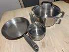 T-fal Stainless Steel Induction Cookware Fry Saucepan Stock Pot Glass Lids Used. Price: $44.99.