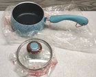 Paula Deen Signature Cookware 1 Qt Saucepan Light Blue Speckled Pot W/glass Lid New. Price: $19.99.