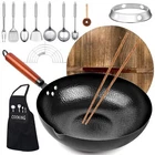 12.6" Carbon Steel Wok Pan Set Includes Wooden Lid & Cooking Tools New. Price: $63.28.
