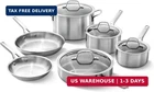 Calphalon Brushed 3-PLY Stainless Steel Cookware Set W/turbo Heat Tech 10 Piece New. Price: $421.86.