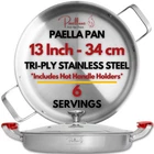 Paelluxe 13 Inch Tri-ply Stainless Steel Paella Pan With Lid For Large, Gray New. Price: $86.66.