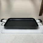 T-fal 18"X11" Double Burner Griddle, Nonstick Cookware Black Insulated Handles Used. Price: $56.50.