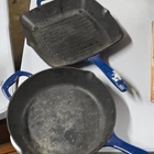 Creuset Signature Blue Enameled Cast Iron 2PC Grill & Fry Pan New. Price: $131.35.