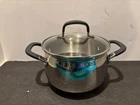 Belgique HS10820 Stainless Steel 3 Qt Stock Soup Pot Silicone Handles With Lid Used. Price: $19.99.