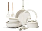Bazova 17-PIECE Non-toxic Detachable Handles Nonstick Cookware Set Cream White New. Price: $46.99.