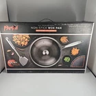 Parini 12.5" Stainless Steel Non-stick Wok Pan W/glass Lid & Spatula New. Price: $35.99.