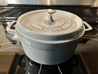 Staub 4 Qt #26 Cast Iron Dutch Oven Graphite Gray Made In France Gently Used. Price: $95.00.