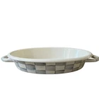 Retired Mackenzie Childs Sterling Check Medium Oval Gratin Baking Dish Enamel New. Price: $119.00.