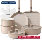 Sensarte 17 Piece Ceramic Pots Pans Set, Nonstick Detachable Handle Cookware New. Price: $123.74.