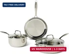 Amazon Basics Stainless Steel Cookware Set, 5-PIECE, All Cooktop Friendly, Dishw New. Price: $130.12.