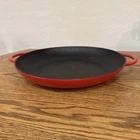 Country Cottage By Ultrex Red Enameled Cast Iron 14" Double Handle Griddle Used. Price: $49.99.