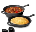 Megachef 10.5" 2-IN-1 Cast Iron Skillet Fry Panlid W/ Scraper New. Price: $30.40.