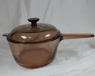 Vision Corningware Amber 2.5 Sauce Pan W/ Pyrex Glass Cookware Lid Used. Price: $24.95.