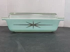 Pyrex 1960S Atomic Starburst 575-B 2 Qt Casserole Dish W/lid Turquoise Gold Rare Used. Price: $801.00.