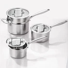 Premium Tri-ply Stainless Steel Pot Set, 1QT-3.5QT, Fast Heat, All Cooktops New. Price: $186.99.