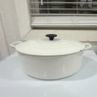 Creuset Signature 3.5QT Oval Enameled Cast Iron Casserole W/ Lid White Used. Price: $150.00.