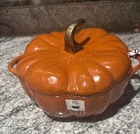Staub Enameled Cast Iron Pumpkin Cocotte Dutch Oven Orange France 5 Quarts New. Price: $499.95.