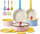 20PC Ceramic Nonstick Cookware Set, Detachable Handles, Limited Edition Colorful New. Price: $135.99.