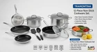 Tramontina 12-PIECE Ceramic Non-stick Pots & Pans Cookware Set + Utensils New. Price: $119.90.