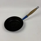 Vintage Creuset 20 Blue Enameled Cast Iron Skillet Fry Pan Wood Handle France Used. Price: $39.99.