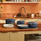 Our Place 8-PIECE Essentials Healthy Ceramic Nonstick Cookware Set Blue New. Price: $228.97.