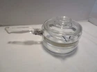 Vintage Pyrex Clear Glass Flameware Saucepan Pot Lid Handle Spout Qt. #6212B Used. Price: $38.00.