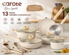 Carote 13-PIECE Ceramic Cookware Set Induction Nonstick Pots & Pans Cream New. Price: $138.55.