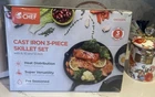 Commercial Chef 3-PIECE Cast Iron Skillet Set 8 Inch, 10 And 12 New. Price: $39.99.