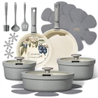 Carote Ceramic Cookware Set With Detachable Handles, Pots Pcs, Gray New. Price: $83.53.